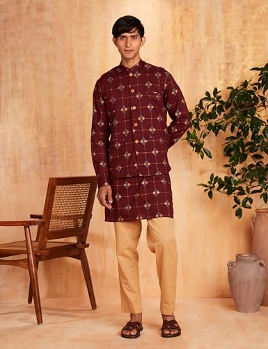 Image of Amazon Brand - Symbol mens Cotton Nehru Jacket Kurta Pant Set (3pcs)