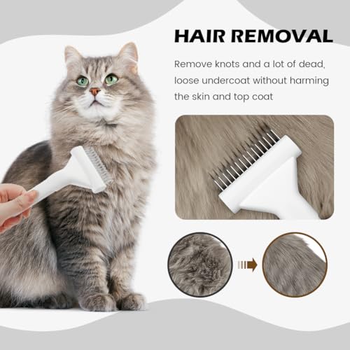 Image of Cat Brush, Pet Hair Removal Tool, Lightweight Deshedding Dog Brush,Cat Brushes for Indoor Cats,Dematting Comb for Dogs Cats,Remove Loose Hair,Pet Grooming Undercoat Rake(White)