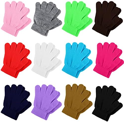 TODDOR 12 Pairs Kid's Winter Magic Gloves Children Stretchy Warm Knit Gloves for Boys or Girls