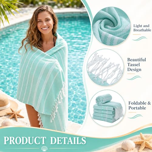 HunnmingRe 12 Pack Toallas de Playa Turcas Grandes 71"x36", Color Verde Menta miniatura 5