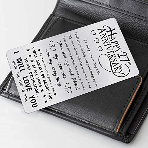 Alotozo Happy 27 Years Wedding Anniversary Personalized Gifts for Husband Him, 27th Anniversary Engraved Wallet Card Gift for Her Boyfriend Men4