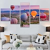 SIGNWIN 5 Panel Canvas Wall Art Modern Art Expressive Hot Air Balloon Minimalist Multicolor Photography Transportation for Home Decorations Ready to Hang - 60