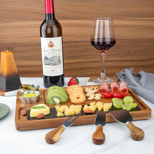 Tabla de cortar y servir de madera acacia con pizarra natural miniatura 3
