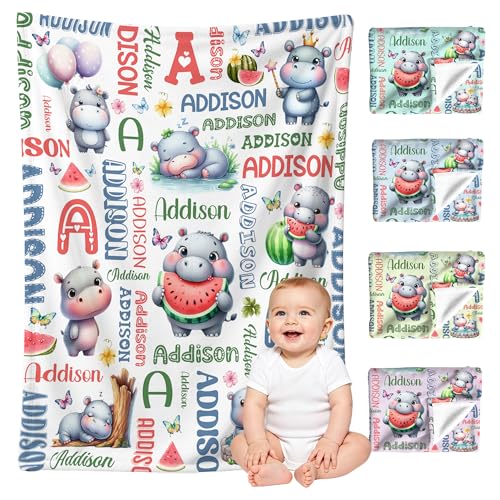 Image of Custom Hippo Blanket for Boys Girls,Ultra Soft Personalized Gifts Baby Blanket,Customized Throw for Toddlers Newborn Stroller Crib,30 inchx40 inch