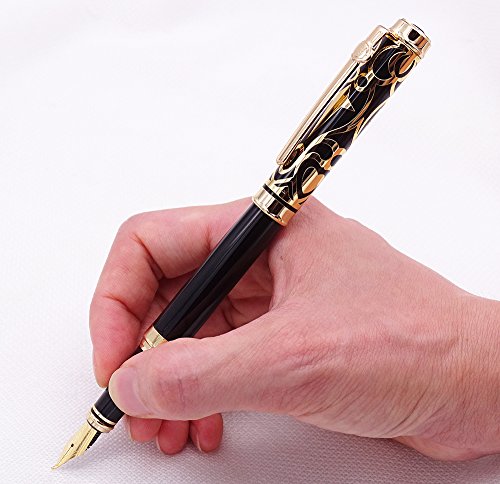Duke Sapphire Fude Nib Fountain Pen Black Gold Trim Original Gift Box Set, Iridium Bent Nib Writing Pen For Business Signature, Art Drawing,Calligraphy #TOP4