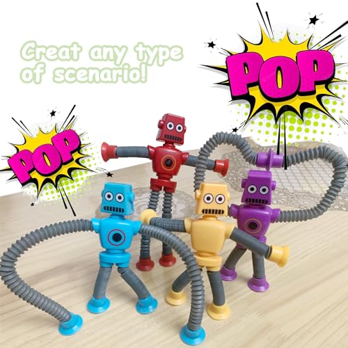 Pop Tubes Robot Sensory Toys 8 Pack Kids Travel Toys Ages 3 4 5 6 7 8 9 10, Suction Fidgets Toy for Autism Kids Toddlers Boys Girls Christmas Stocking Stuffer Birthday Gift Party Favors - Image 5