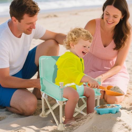 Silla de playa para niño pequeño - Silla plegable ligera para camping con bandeja y bolsa de almacenamiento, fácil de limpiar, segura para niños para césped, jardín, RV y viaje (Verde) miniatura 6
