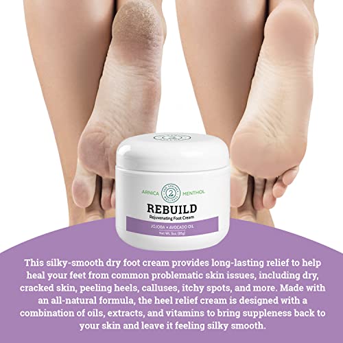 Rebuild - Fast-Acting Rejuvenating Skinceutical Foot Relief Cream, 3 Oz All Natural Repair Cream For Dry Cracked Feet & Heels With Arnica, Vitamins B5 & E, Aloe Vera & Shea Butter To Replenish & Soften Feet #TOP1