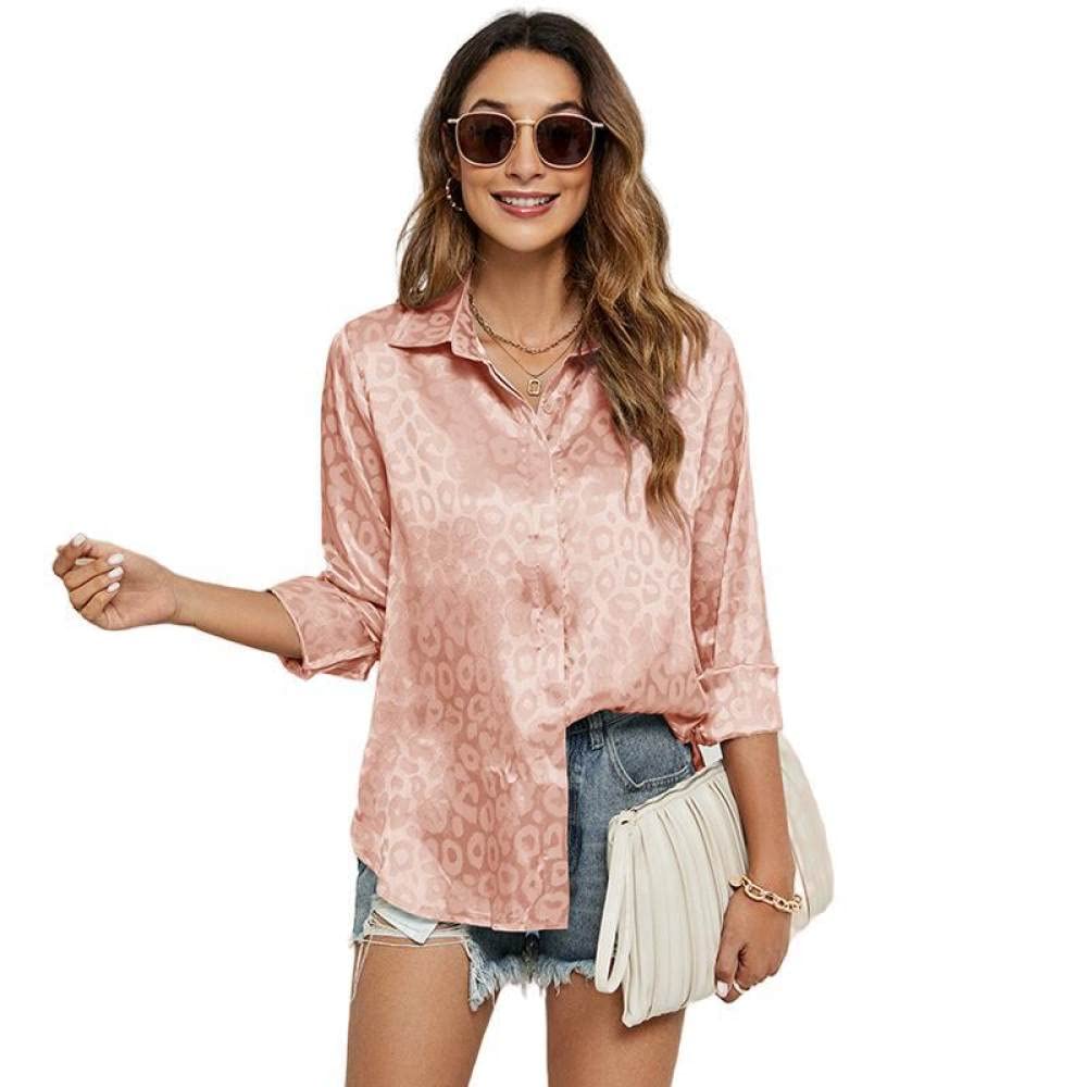 Top Femme,Desserrez Les Manches Longues Col Rabattu Cardigan Dames Blouses Rose Imprimé Femmes Tuniques Printemps Été Décontracté Bureau d'affaires Hauts pour Femmes