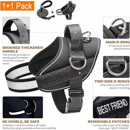 Image of No Pull Dog Harness Adjustable Reflective Oxford Easy Control Medium Large Dog Harness with A Free Heavy Duty 5ft Dog Leash