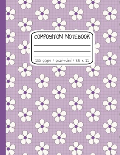 Floral Purple Graph Paper Composition Notebook: Quad Ruled 5x5, 100 Pages, Large 8.5x11 Grid Paper for Adults, Teens and Kids