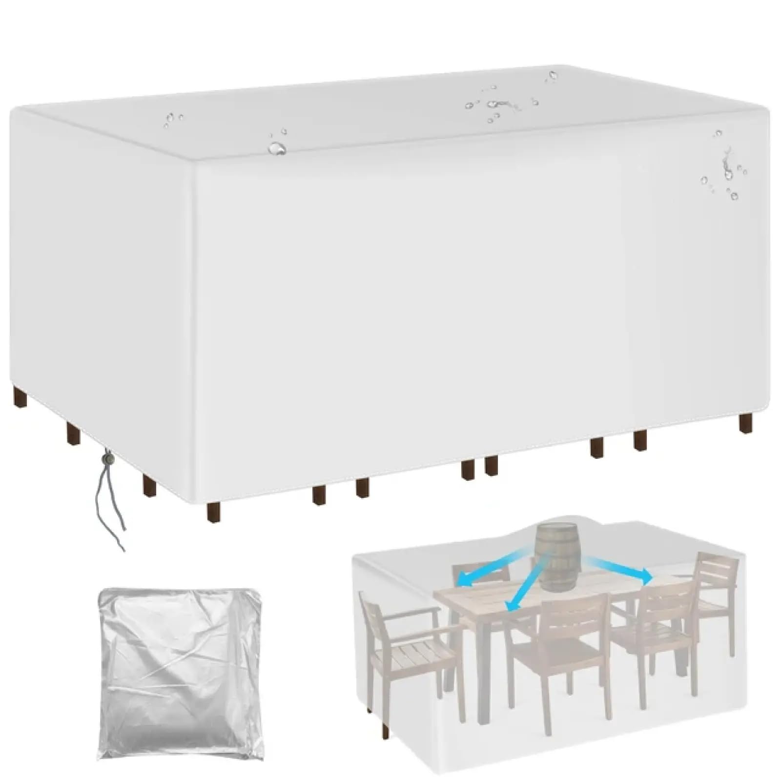 HNKDKJ Garden Furniture Covers Waterproof Patio Furniture Cover 185x85x90cm LxWxH Rectangular Rattan Furniture Cover 420D Heavy Duty Oxford Fabric Dustproof Outdoor Patio Table Covers - Silver