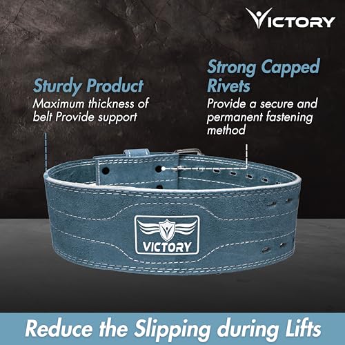 Image of VICTORY Weight Lifting Belt, Genuine Leather Weight Lifting Belt 4 inch inch Durable Comfortable Lower Back Support for Men Women | Body Fitness Gym Back Support Weightlifting Belt (Grey, L)