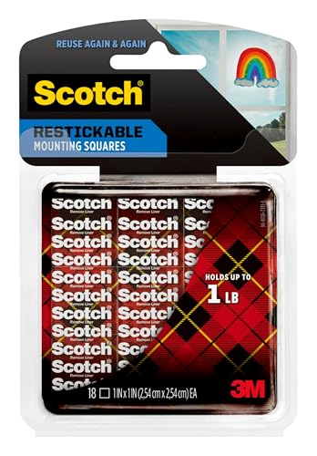 Scotch Restickable Mounting Tabs, Clear, 1 in x 1 in, 18 Tabs (Pack of 5)