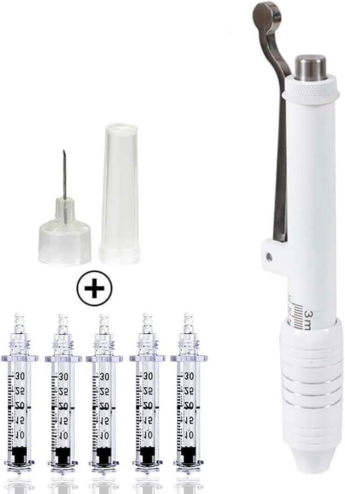 CSFM-Face Hyaluronic Injection Pen Kit No Needles High Pressure Acid Guns Wrinkle Removal Needle Injection Device with 5 Ampoule Head (White)