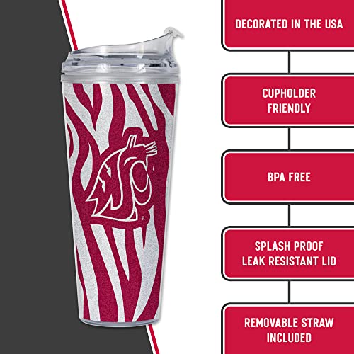 Image of Rico Industries NCAA Glitter 24oz Acrylic Glitter Tumbler with Hinged Lid, Officially Licensed Double Wall Tumbler with Straw