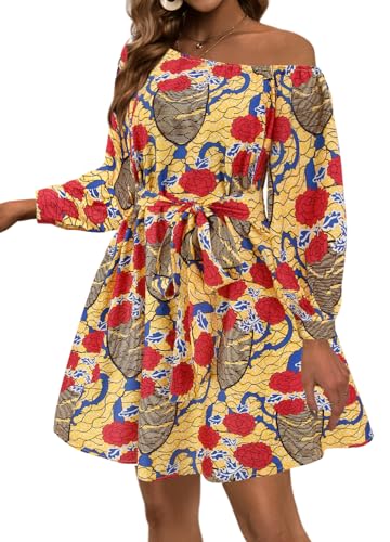 Image of Women Boho African Floral Print Pleated Short Midi Dress Multi-Way Dress for Casual Rave Club Party