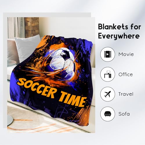 Soccer Blanket, Cozy Soft Throw Blankets for Kids, Cool Black Flannel Throw Gifts for Couch Office, 30x40 Inches