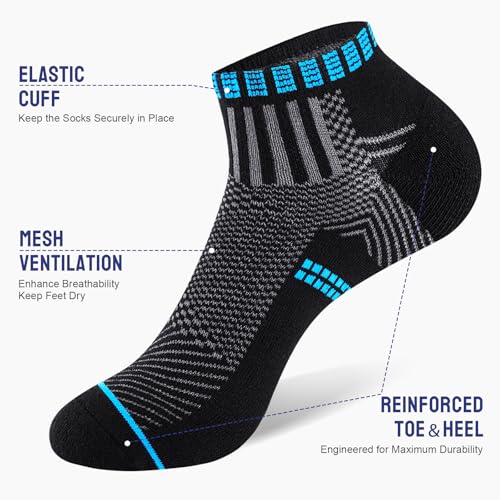 Mens Athletic Ankle Socks, Cushioned Running Socks, Low Cut Moisture Wicking Short Cotton Socks 6 Pairs3