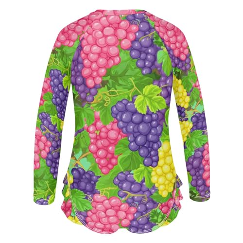 J JOYSAY Cartoon Grapes Leaves Aquamarine Girls One Piece Swimsuits Long Sleeve UPF 50+ Rash Guard Kids Swimwear 3-12 Years3
