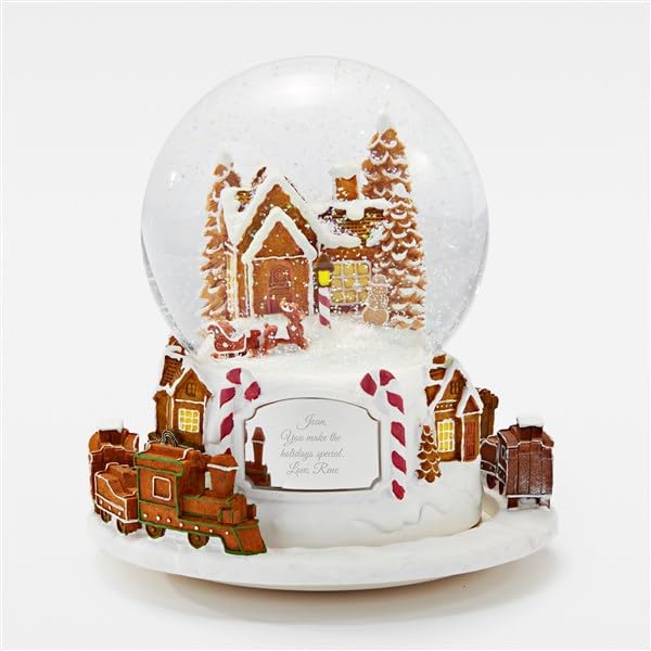 THINGS REMEMBERED Engraved Large Gingerbread Village and Moving Train Musical Snow Globe, Plays Toyland Music, Beautiful and Unique (Free Customization)