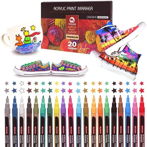 MATTKANE 20 Pack Glass/ Wood Paint Acrylic Marker 0.7mm Extra-fine Colors for Drawing DIY, Metal, Stone, Plastic, Paper, Shoes, Clothes