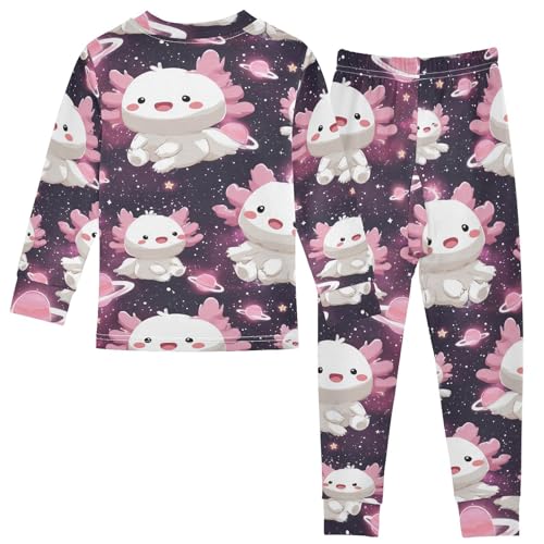 Pajama Sets Long Sleeve Cute Axolotl Space Pattern Soft Comfy Sleepwear 2 Piece PJS 3-8T3