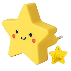 Luz de Tomada Estrela LED Infantil – Luminária Noturna Decorativa em Branco, Rosa, Azul e Amarelo (Amarela)