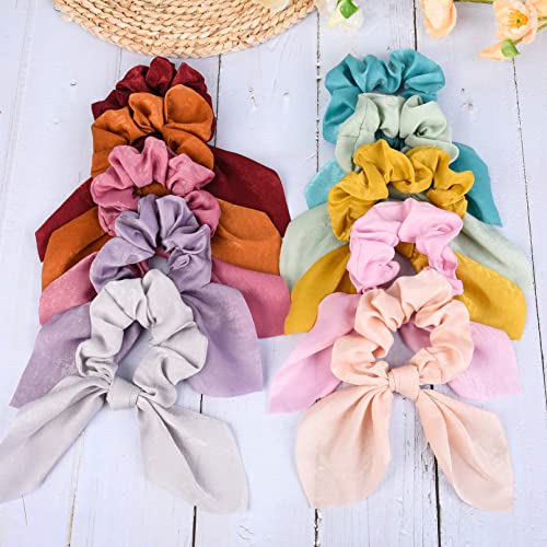Image of 14 PCS Bow Hair Scrunchies Bunny Ears Silk Scrunchies Hair Ties Bobbles Elastic Hair Ties Ropes Ponytail Holder Hair Accessories for Women