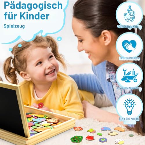 Jojoin Magnetisches Holzpuzzle 110 Stück, Magnettafel Kinder, Puzzle ab 3 – Ansicht 4
