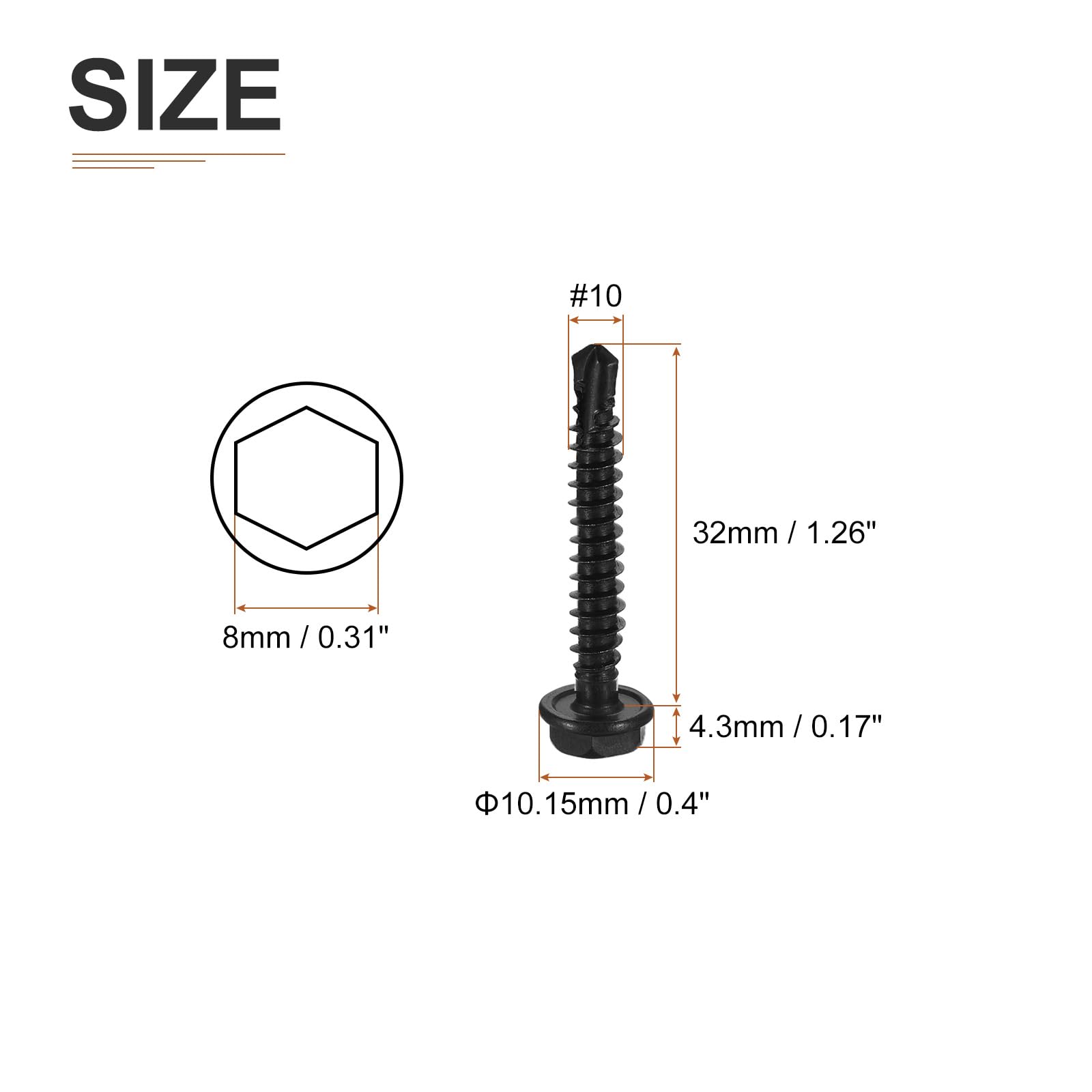 DTGN #10x1-1/4" Hex Washer Head Self Drilling Screws, 50Pack, Good for Machine, 410 Stainless Steel Black Oxide - Image 2