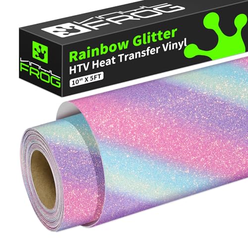 VINYL FROG Glitter HTV Vinyl 10' x5ft Heat Transfer Vinyl Roll Rainbow...