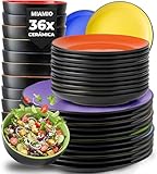 MIAMIO – Juego de vajilla para 12 personas/Juego de vajilla de gres de 36 piezas, juego de cuencos y platos - Apto para lavavajillas y microondas - Colección Le Papillon