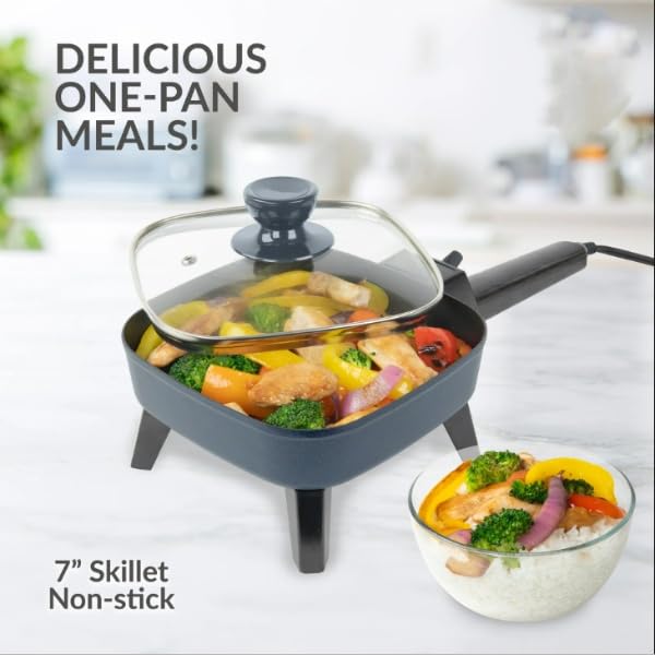 7-Inch Electric Skillet with Nonstick Surface, Compact Portable Frying Pan for Cooking and Sauteing