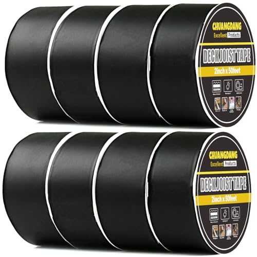 Image of Black Joist Tape for Decking,2inx50ft,8-Pack,Deck Joist Flashing Tape,Black Butyl Joist Tapes for Joist,Roofs Beams,RV,Doors,and Fences,Anti-Corrosion,Weather-Resistant