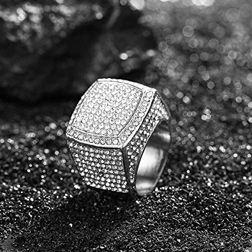 HH BLING EMPIRE Iced Out Gold Silver Rings for Men, Bling Hip Hop Rapper Icy Diamond Men Rings, Big Square Ring Band Size 8/9/10/11/124