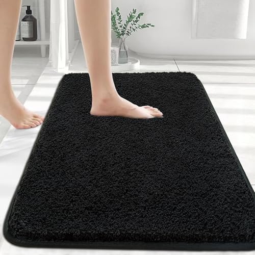 Myting Tappetino da bagno per bagno 80 x 120 cm, nero, tappetino da bagno in morbida microfibra, antiscivolo, lavabile, con retro in gomma