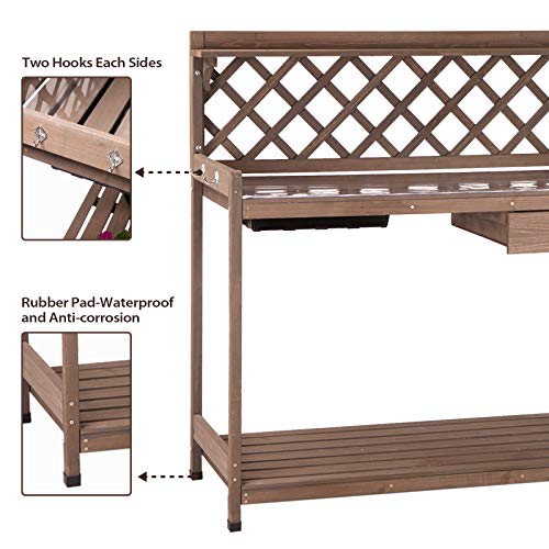 GUTINNEEN-Potting-Bench-Garden-Table-for-Plants-Outside-Outdoor-Wooden-Garden-Work-Bench-with-Sink-Storage-PVC-Layer-Drawer-Shelf-Hook-for-Gardening GUTINNEEN Potting Bench Garden Table for Plants Outside Outdoor Wooden Garden Work Bench with Sink Storage PVC Layer Drawer Shelf Hook for Gardening