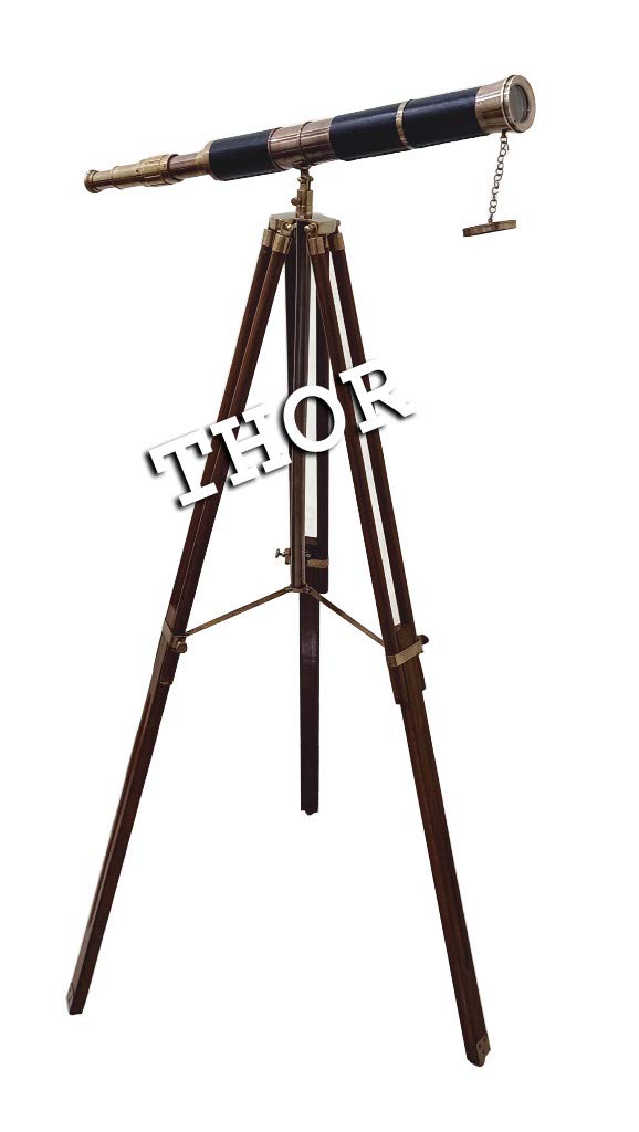 Vintage Look Antique Telescope Black Leather W/Tripod Single & Double Barrel Set of 2 Rustic Vintage Home Decor Gifts