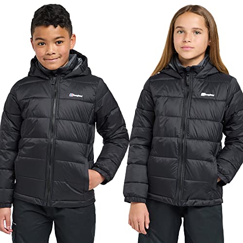 Berghaus Kids Burham Insulated Jacket with Grown on Hood & 2 Pockets Lightweight & Water Repellent Winter Puffer Coat for Boys and Girls (UK Age 13 Years Regular Black)