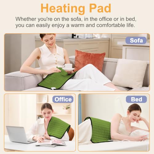 Image of Heating Pad,Electric Heating Pads,Heating Pad for Back,Green,24x12 Inch | Heating Pads for Shoulder,Neck,Abdomen,Knee,Arms,Legs,Heat Pad for Birthday Father Mother Gift Women Men,6 Heat Settings