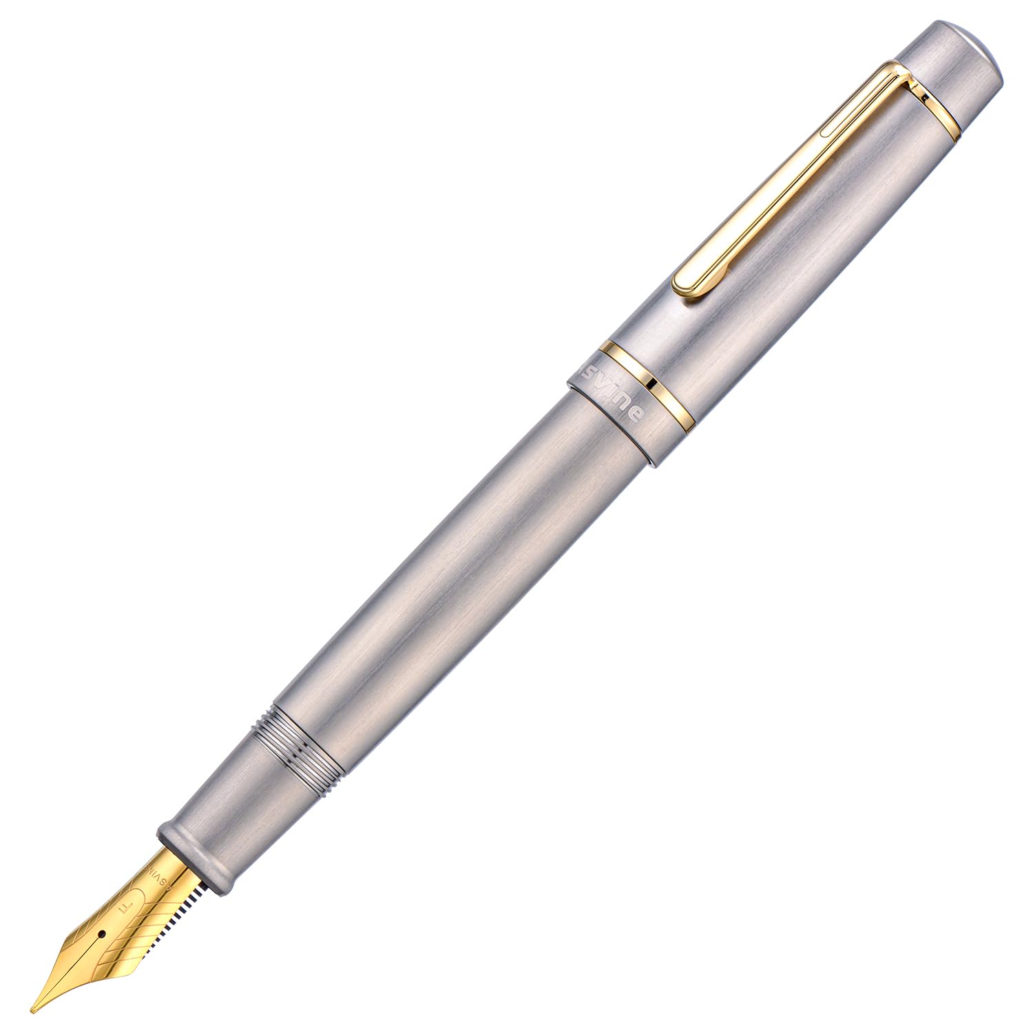 Asvine P100 gebürstet Titan Kolben Füllstift, #8 Extra Feine Nib Schreiber