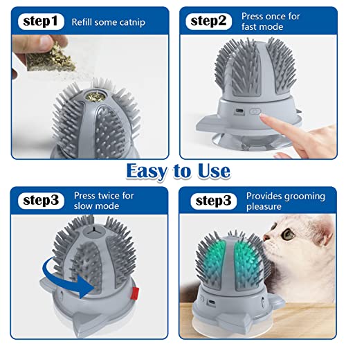 Image of Brrnoo Automatic Cat Self Groomer with 2 Speed Rotating Brush, Smart Interactive Cat Massager with Color Changing LED Light and Catnip, Wall Mounted Design for Indoor Cats