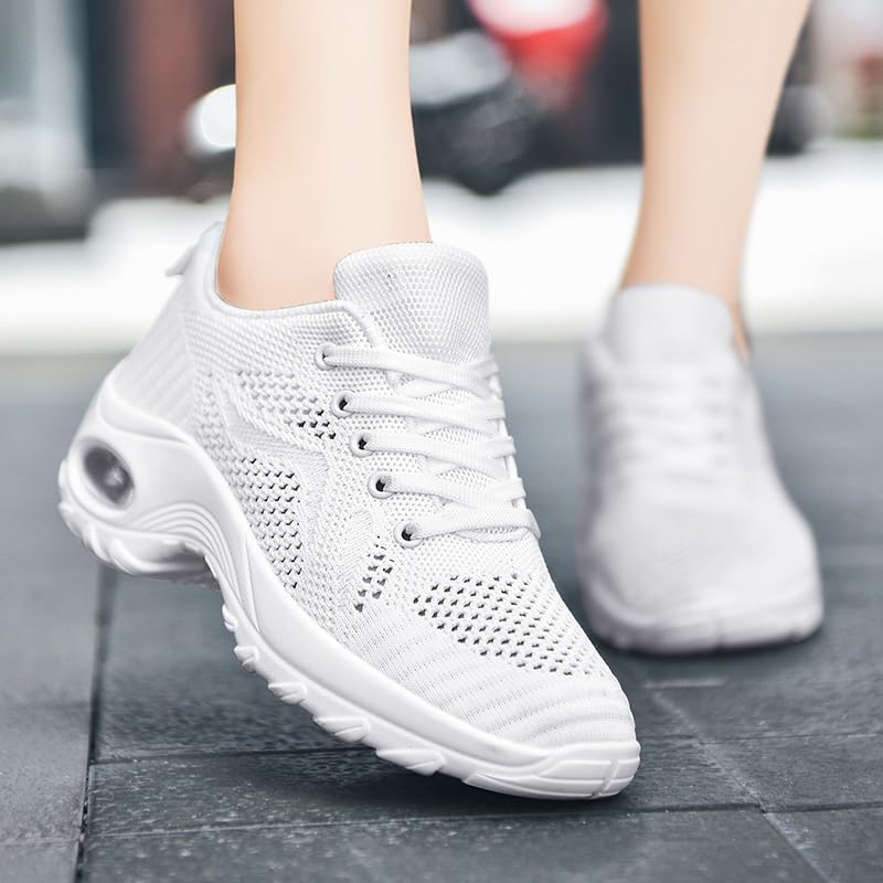 Image of DLWKIPV Womens Walking Running Shoes Tennis Slip On Sneakers Gym Workout Sport Lightweight Breathable Mesh Comfortable Casual White Size 8