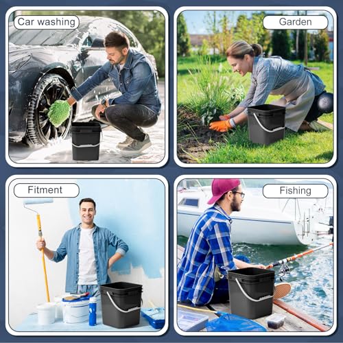 Image of Mumufy 10 Pcs 3.5 Gallon Square Food Grade Bucket with Lid Plastic Buckets Pail with Handle Lid Heavy Duty Buckets for Storing Dry Food Charcoal Camping Fishing(Black)