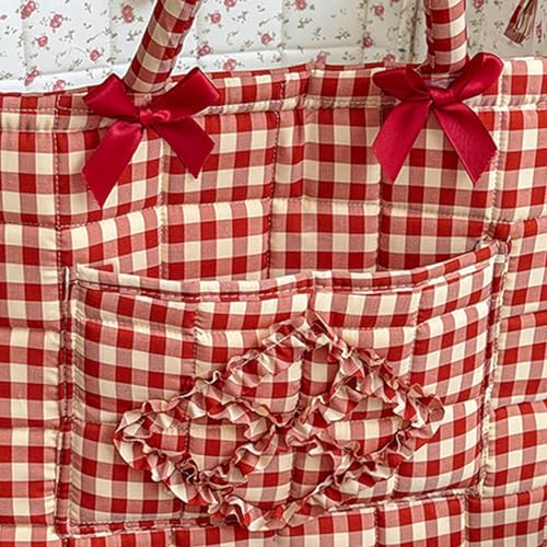 Image of Quilted Fabric Basket Car Storage Basket Boho Floral Laundry Hamper for Nursery Bedroom & Living Room | Organize Clothes Toys (Red Gingham Check)