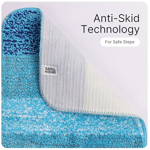 Image of Saral Home Microfiber Striped Anti-Skid Bath Mats, 35x50 CM | Pack of 2 (Turquoise)