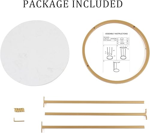 Miniatura 7 de Mesa auxiliar redonda en forma de C negra con tapa de mármol para sofá café laptop sala de estar dormitorio espacio pequeño 16 pulgadas de