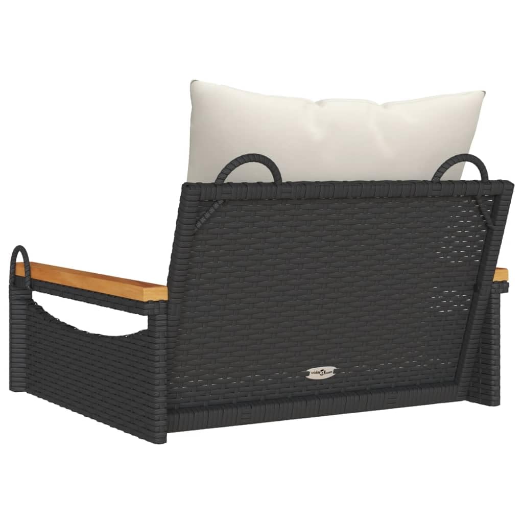 Hamaca colgante de poliratán negro, banco balancín con cojín negro, 63 x 62 x 40 cm, ratán sintético con marco de acero pulverizado, incluye cojín acolchado grueso para jardín y terraza