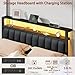 Furnulem Queen Bed Frame with Charging Station and LED Lights, Grey Upholstered Headboard with Shelves, Metal Platform Bed with 2 Under-Bed Storage (Fabric Drawer on Wheels), No Box Spring Needed